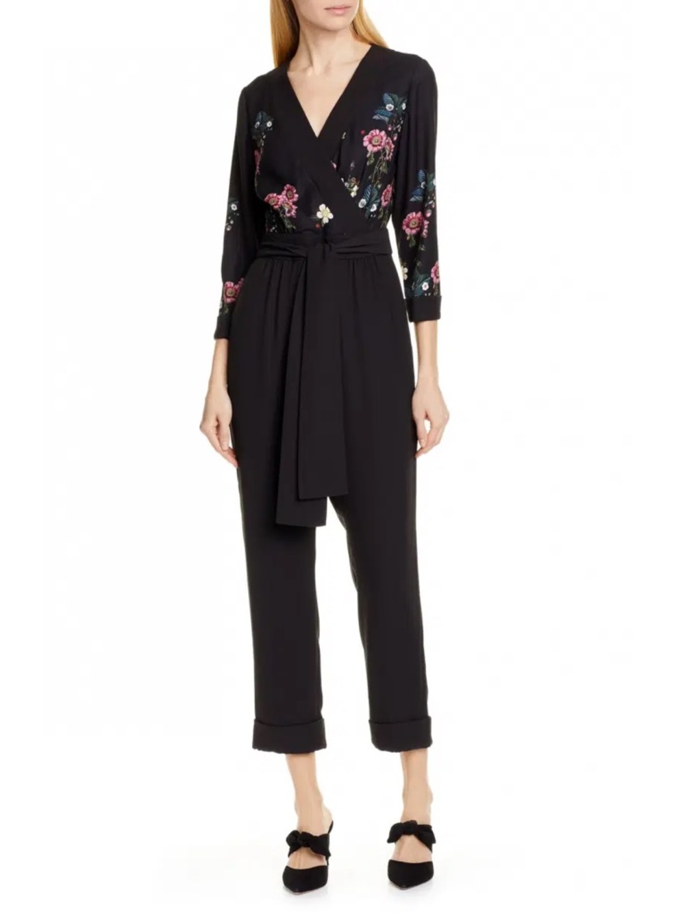 Ted Baker London Black Eleaann Oracle Floral Crop Jumpsuit Size 2 (USA 6)